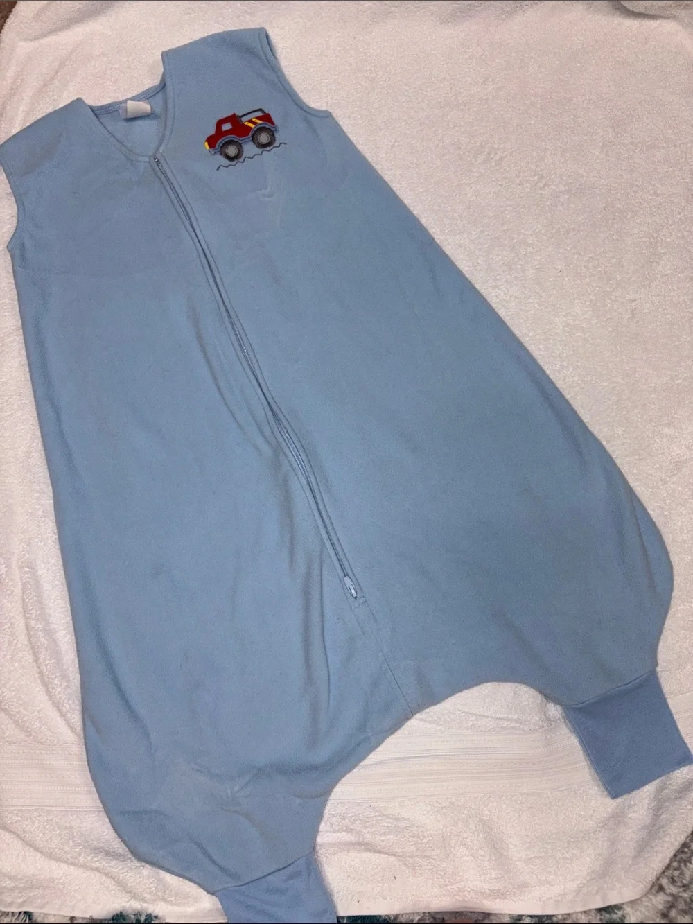 HALO Light Blue Sleeveless fleece  Sleep Sack with Red Truck 2t/3t